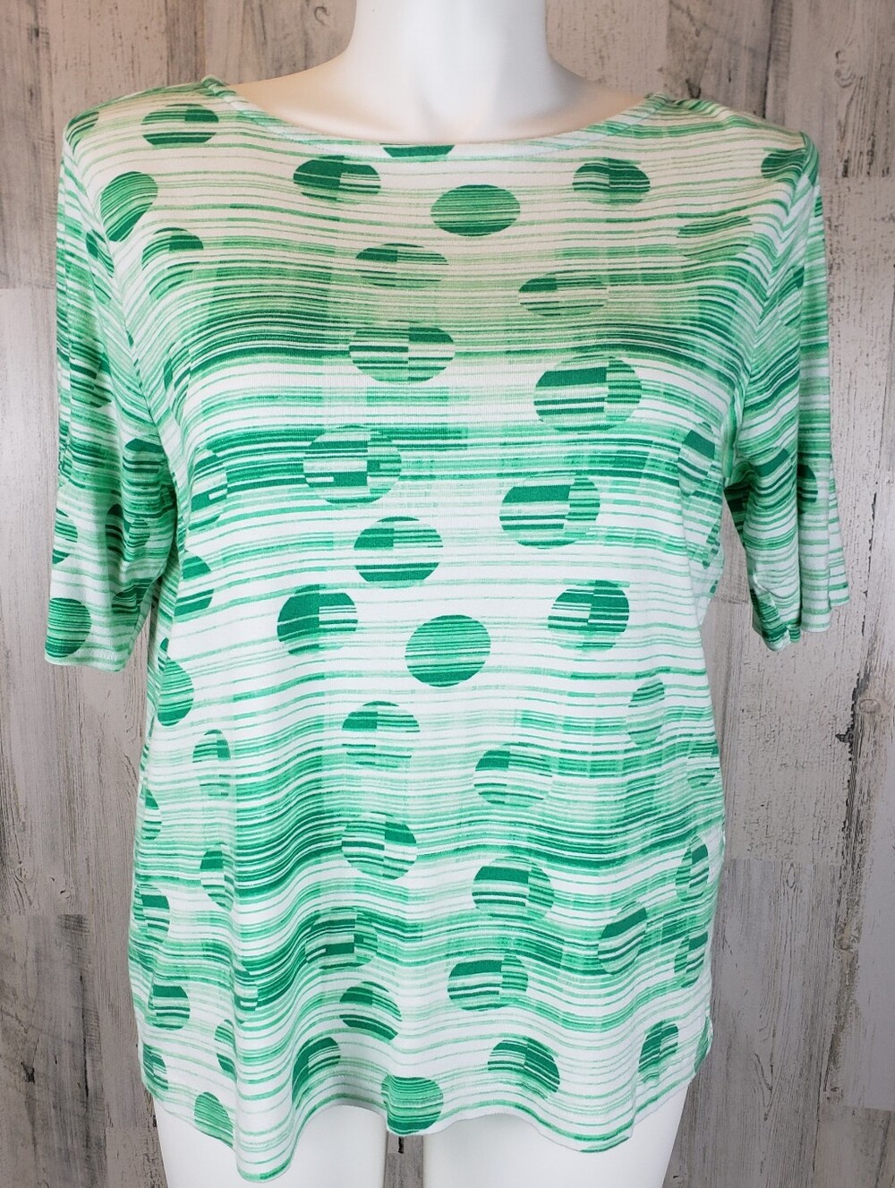 Chico's White & Green Short Sleeve Top Size 3